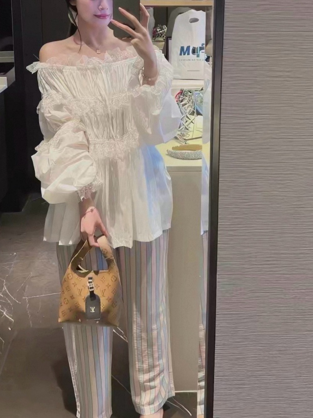 Off-Shoulder White Blouse with Puff Sleeves